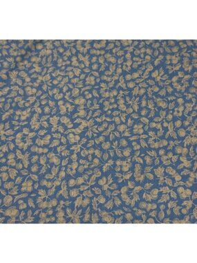 Blue & Beige Cotton Fabric 17x21" Floral Pattern Sewing Crafts Quilting